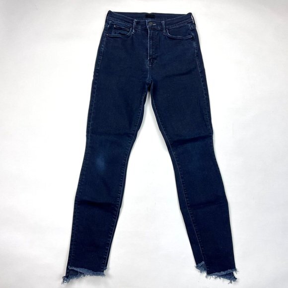 Mother Stunner Zip Two Step Fray‎ Holding Hand Women 27 $228 Stretch Cotton Navy - Picture 1 of 16